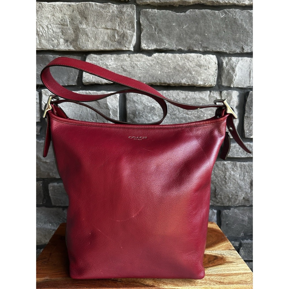 Coach Women Vintage Legacy Red Leather Duffle Hobo Shoulder Bag w/ Strap